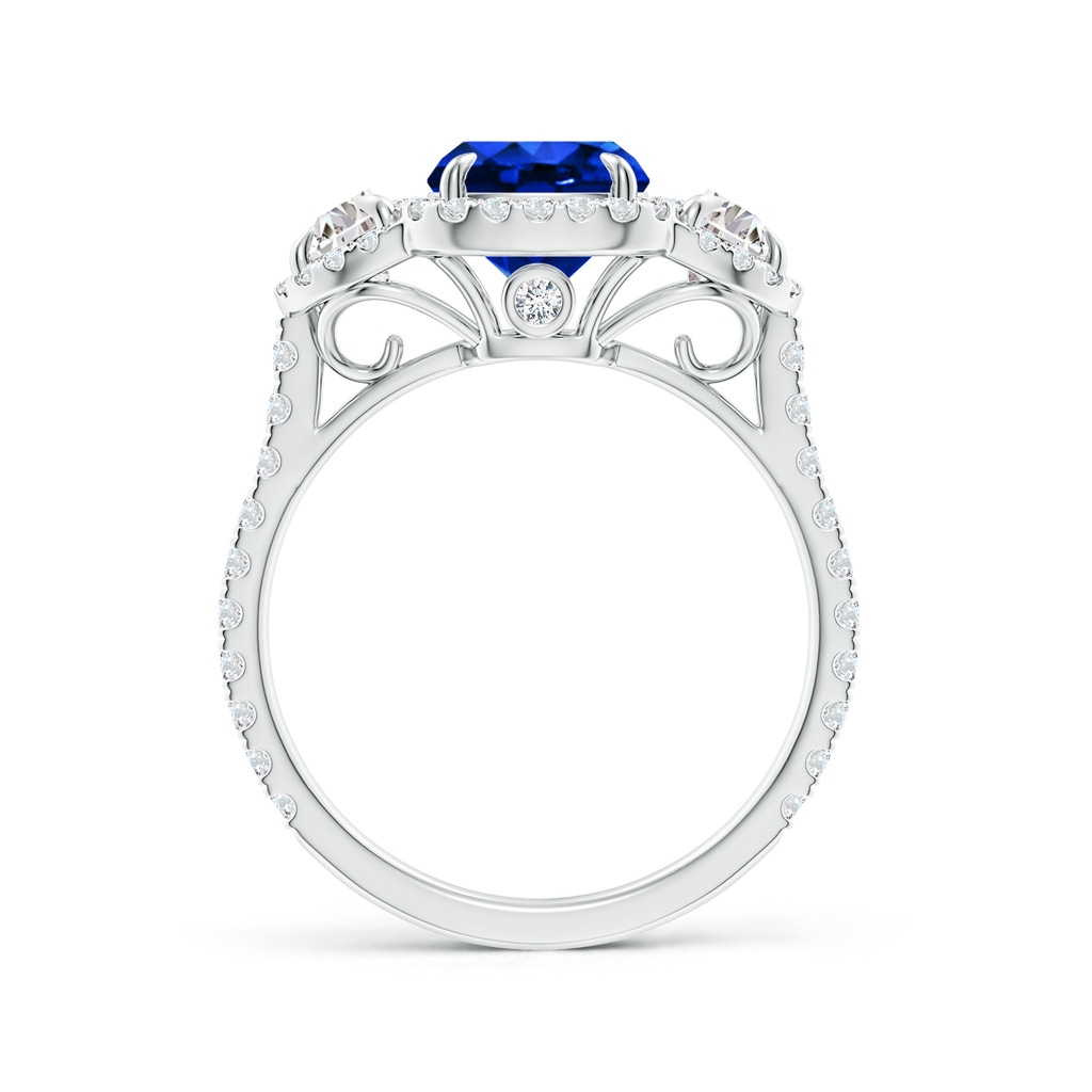 9x7mm Lab-Grown Cushion Blue Sapphire and Half Moon Diamond Halo Ring in White Gold - side 199