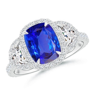 8x6mm AAA Cushion Tanzanite and Half Moon Diamond Halo Ring in P950 Platinum