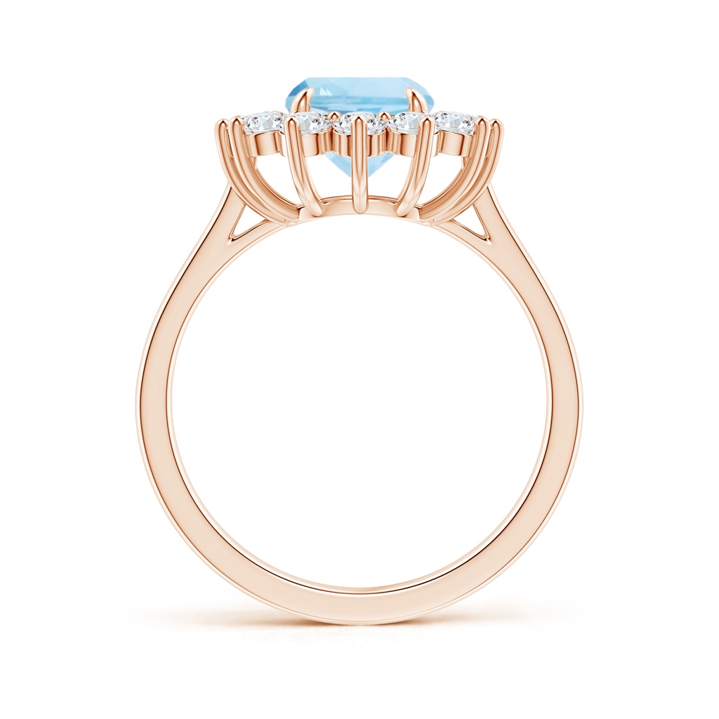 9x7mm AAA Rectangular Cushion Aquamarine Ring with Diamond Floral Halo in Rose Gold Side 199