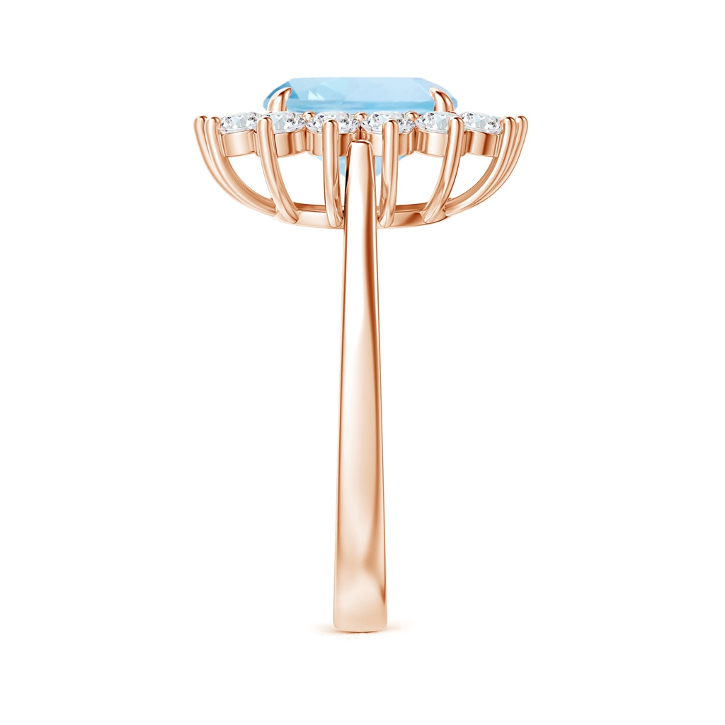 9x7mm AAA Rectangular Cushion Aquamarine Ring with Diamond Floral Halo in Rose Gold Side 299