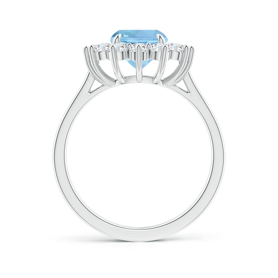 9x7mm AAAA Rectangular Cushion Aquamarine Ring with Diamond Floral Halo in White Gold side 199