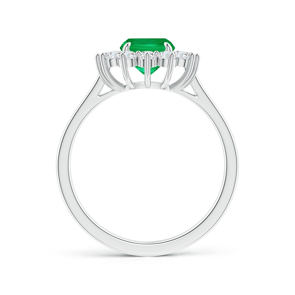 8x6mm AAA Cushion Cut Emerald and Diamond Floral Ring with Claw Set in White Gold Side-1