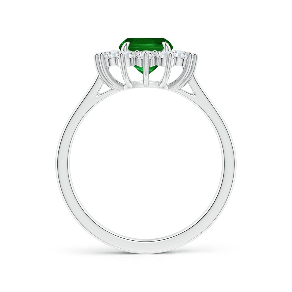 8x6mm AAAA Cushion Cut Emerald and Diamond Floral Ring with Claw Set in White Gold Side-1