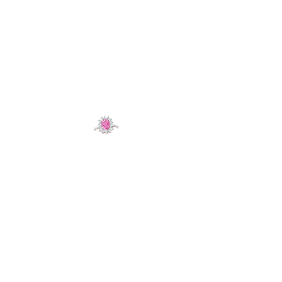 8x6mm AA Cushion Pink Sapphire and Diamond Floral Ring with Claw Set in White Gold body-hand