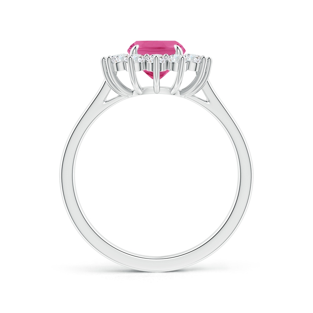 8x6mm AAA Cushion Pink Sapphire and Diamond Floral Ring with Claw Set in White Gold - side_1