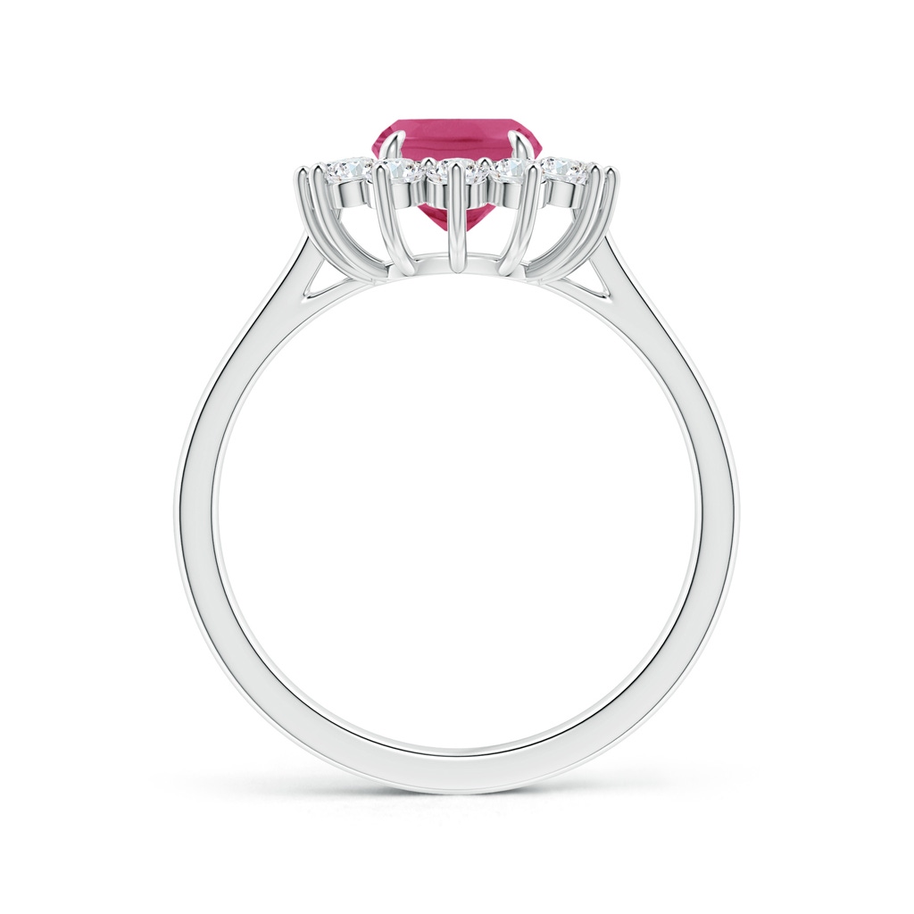 8x6mm AAAA Cushion Pink Sapphire and Diamond Floral Ring with Claw Set in P950 Platinum - side_1