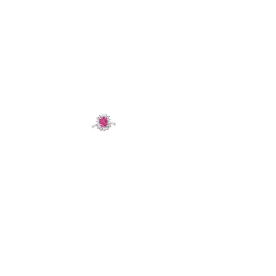 8x6mm AAAA Cushion Pink Sapphire and Diamond Floral Ring with Claw Set in P950 Platinum body-hand