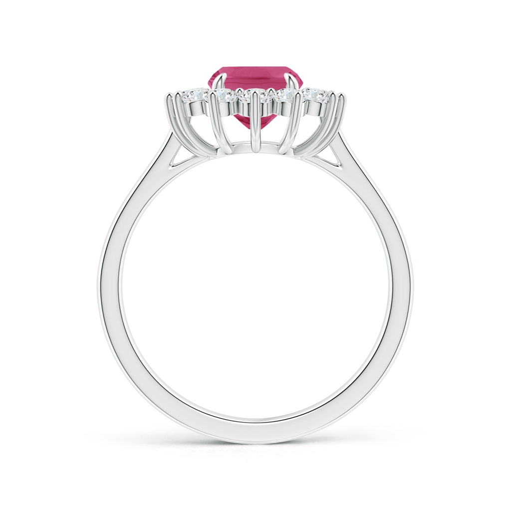8x6mm AAAA Cushion Pink Sapphire and Diamond Floral Ring with Claw Set in White Gold Side-1