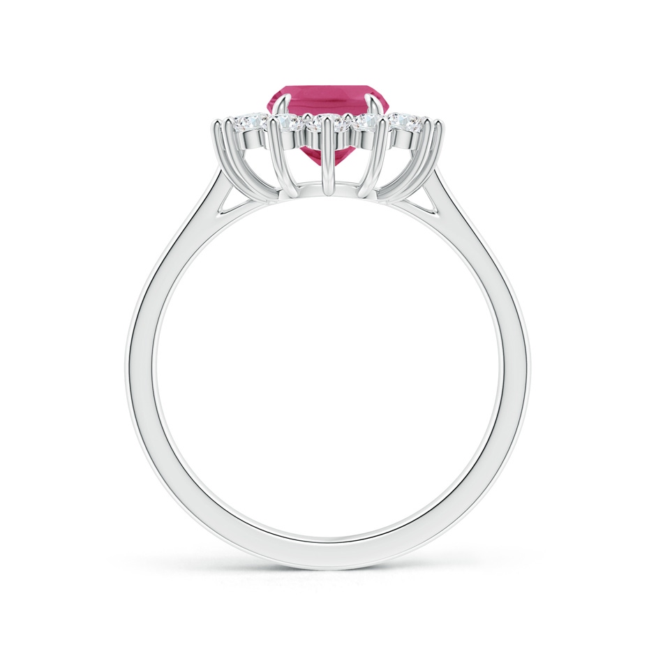 8x6mm AAAA Cushion Pink Sapphire and Diamond Floral Ring with Claw Set in White Gold side-1