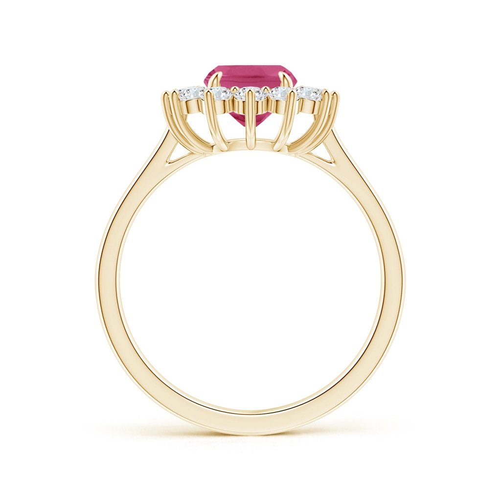 8x6mm AAAA Cushion Pink Sapphire and Diamond Floral Ring with Claw Set in Yellow Gold - side_1