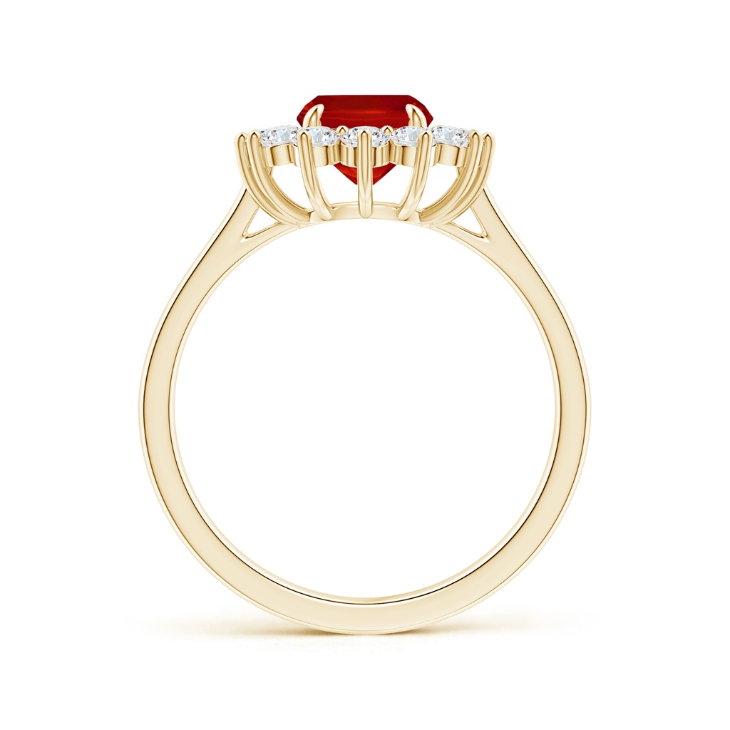 8x6mm AAA Cushion Cut Ruby and Diamond Floral Ring with Claw Set in Yellow Gold Side-1