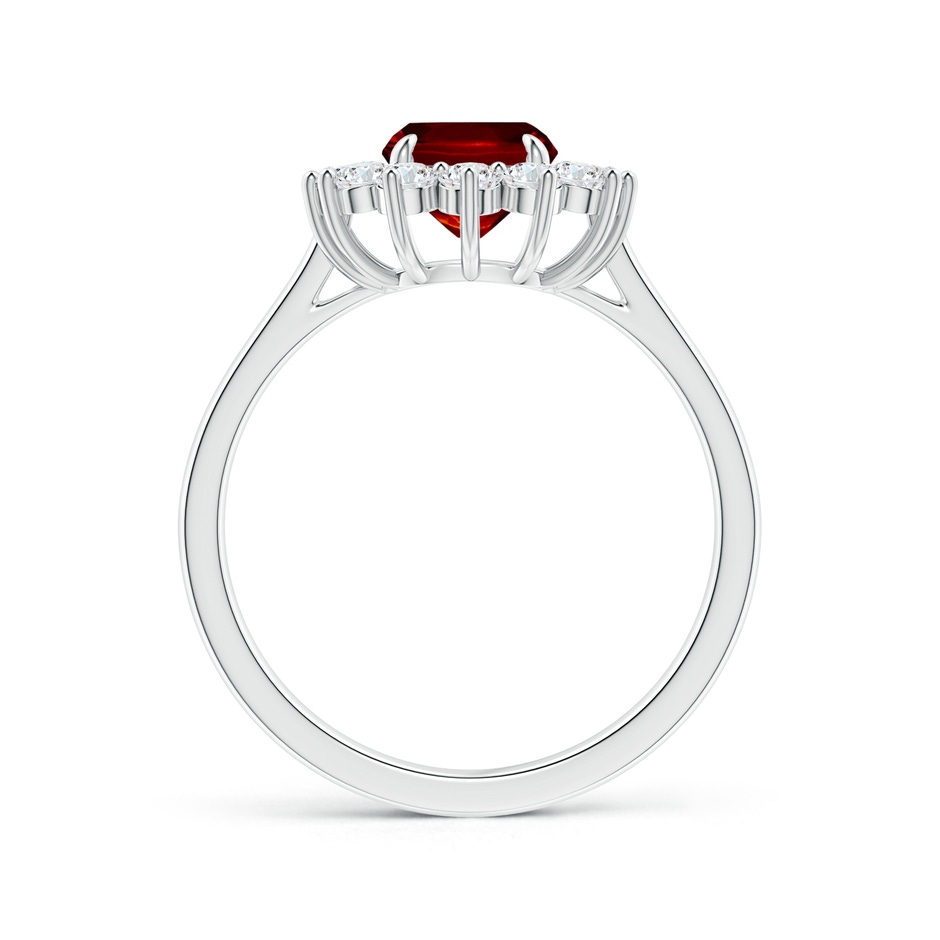 8x6mm Lab-Grown Cushion Cut Ruby and Diamond Floral Ring with Claw Set in White Gold side-1