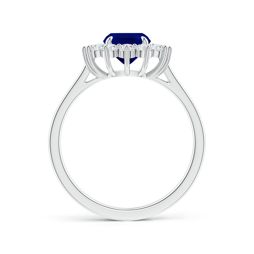 8x6mm AAA Cushion Sapphire and Diamond Floral Ring with Claw Set in White Gold Side-1