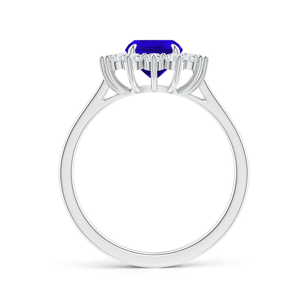 8x6mm AAAA Cushion Tanzanite and Diamond Floral Ring with Claw Set in White Gold - side 199