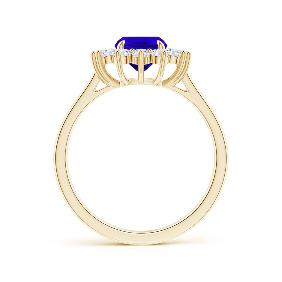 8x6mm AAAA Cushion Tanzanite and Diamond Floral Ring with Claw Set in Yellow Gold side 199
