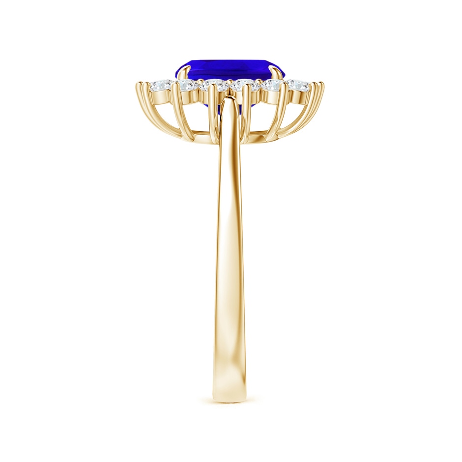 8x6mm AAAA Cushion Tanzanite and Diamond Floral Ring with Claw Set in Yellow Gold side 299