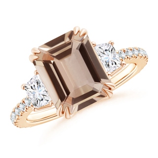 9.18x7.07x4.12mm AAA GIA Certified Emerald Cut Morganite Three Stone Ring in 10K Rose Gold