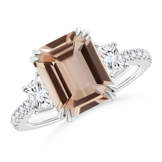 9.18x7.07x4.12mm AAA GIA Certified Emerald Cut Morganite Three Stone Ring in P950 Platinum