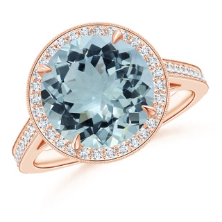 10.17x10.08x5.85mm AAA GIA Certified Aquamarine Cathedral Halo Ring with Milgrain in 18K Rose Gold