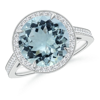 10.17x10.08x5.85mm AAA GIA Certified Aquamarine Cathedral Halo Ring with Milgrain in White Gold