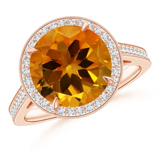 10.07x10.00x6.98mm AAAA Cathedral GIA Certified Citrine Halo Ring with Milgrain in 18K Rose Gold