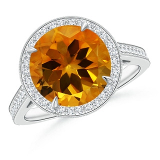 10.07x10.00x6.98mm AAAA Cathedral GIA Certified Citrine Halo Ring with Milgrain in P950 Platinum