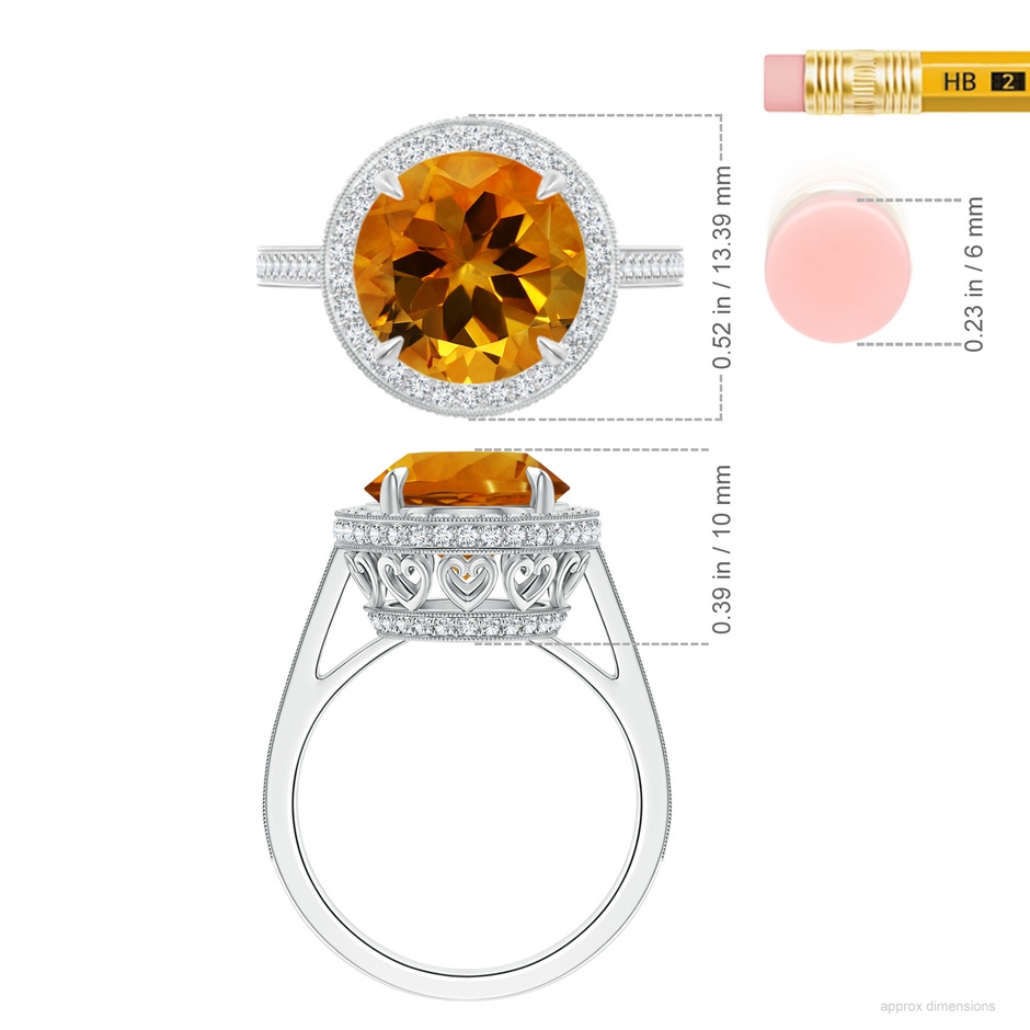 10.07x10.00x6.98mm AAAA Cathedral GIA Certified Citrine Halo Ring with Milgrain in White Gold ruler