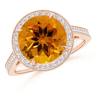 10.14x10.09x6.83mm AAAA Cathedral GIA Certified Citrine Halo Ring with Milgrain in 18K Rose Gold