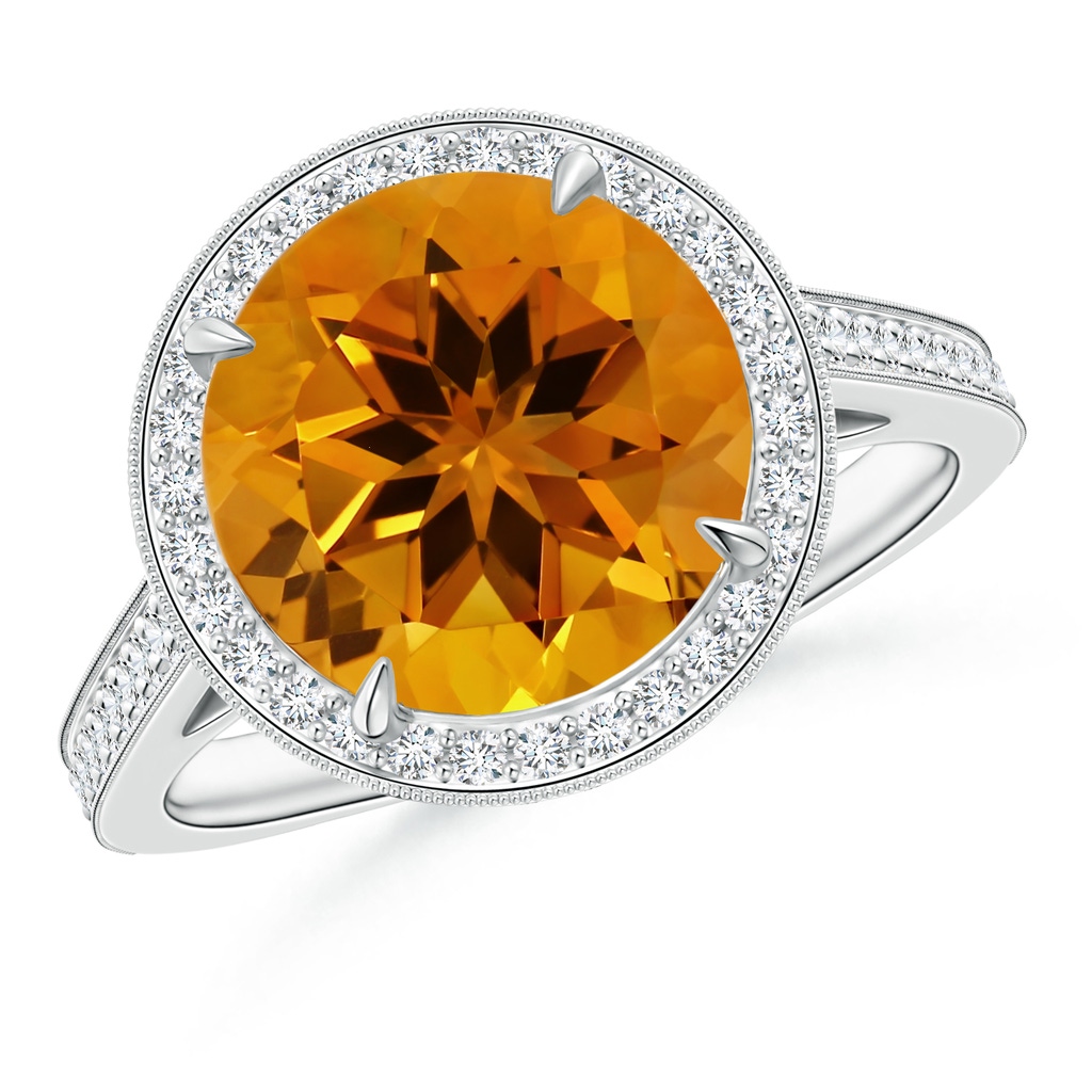 10.14x10.09x6.83mm AAAA Cathedral GIA Certified Citrine Halo Ring with Milgrain in White Gold