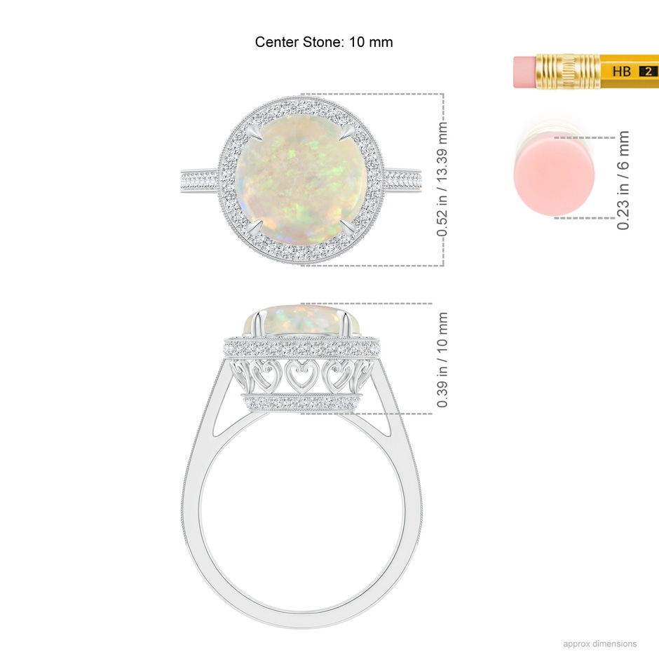 10mm AAA Cathedral Style Opal Cocktail Halo Ring with Milgrain in P950 Platinum ruler