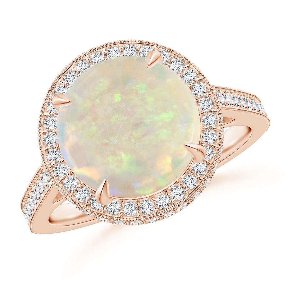10mm AAA Cathedral Style Opal Cocktail Halo Ring with Milgrain in Rose Gold 