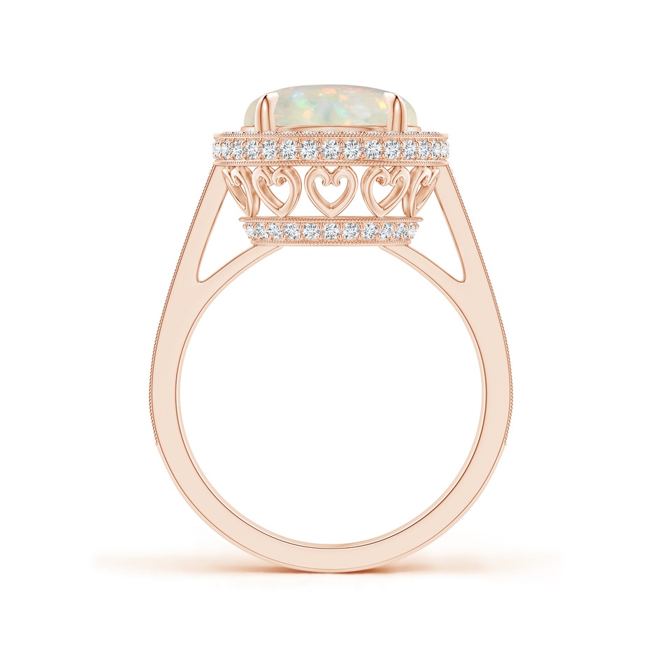 10mm AAA Cathedral Style Opal Cocktail Halo Ring with Milgrain in Rose Gold side 1