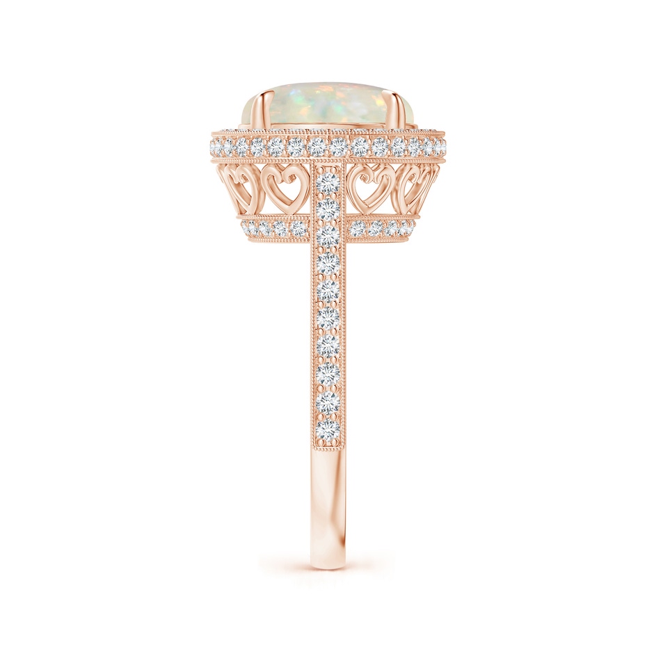 10mm AAA Cathedral Style Opal Cocktail Halo Ring with Milgrain in Rose Gold side 2