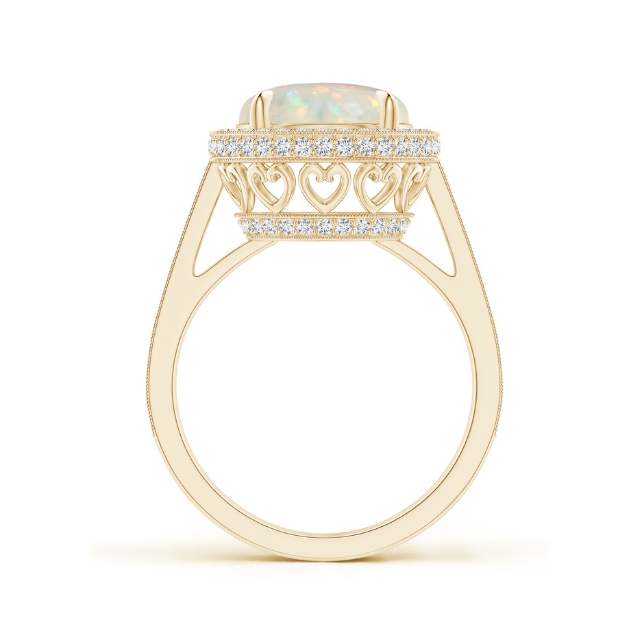 10mm AAA Cathedral Style Opal Cocktail Halo Ring with Milgrain in Yellow Gold side 1