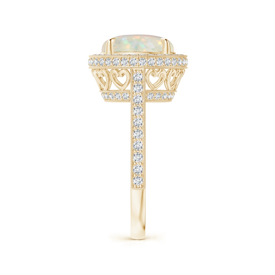 10mm AAA Cathedral Style Opal Cocktail Halo Ring with Milgrain in Yellow Gold side 2