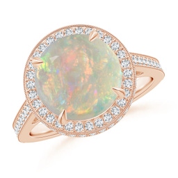 Round Opal Triple Split Shank Ring with Alternating Halo | Angara