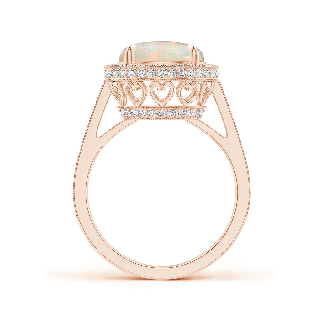 10mm AAAA Cathedral Style Opal Cocktail Halo Ring with Milgrain in Rose Gold Side 1
