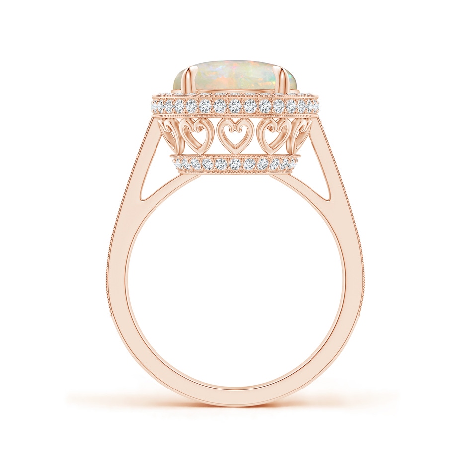 10mm AAAA Cathedral Style Opal Cocktail Halo Ring with Milgrain in Rose Gold side 1