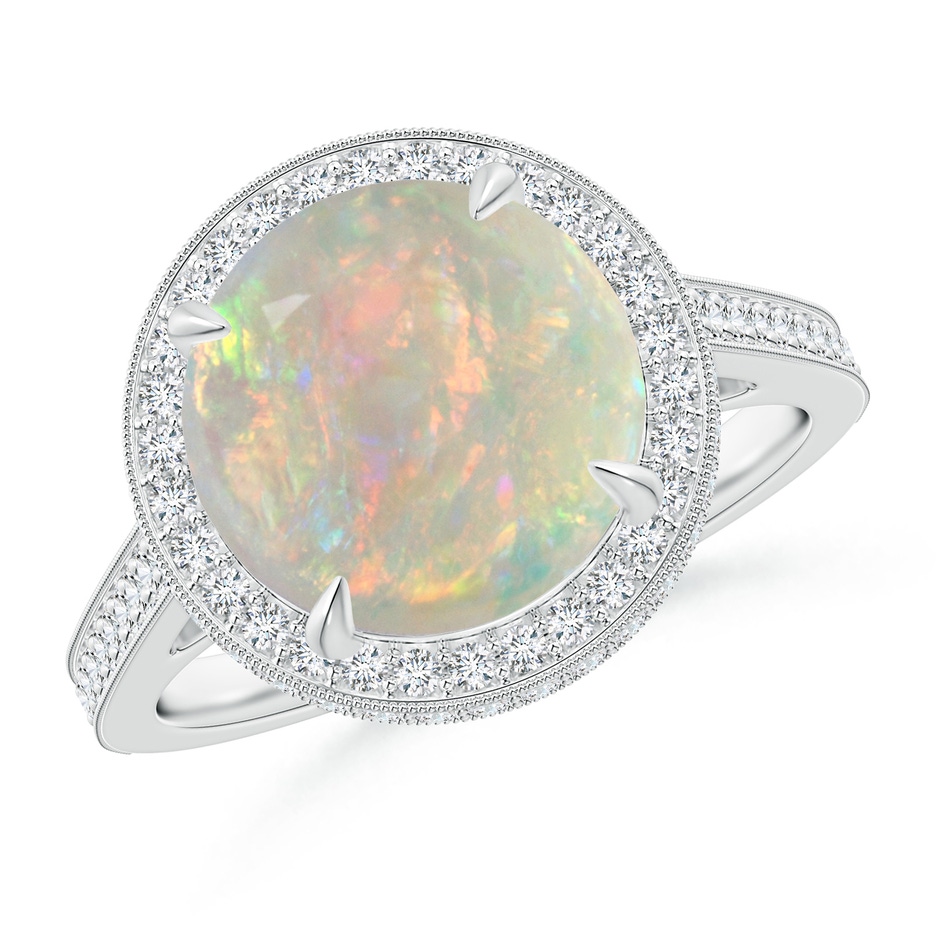 10mm AAAA Cathedral Style Opal Cocktail Halo Ring with Milgrain in White Gold 