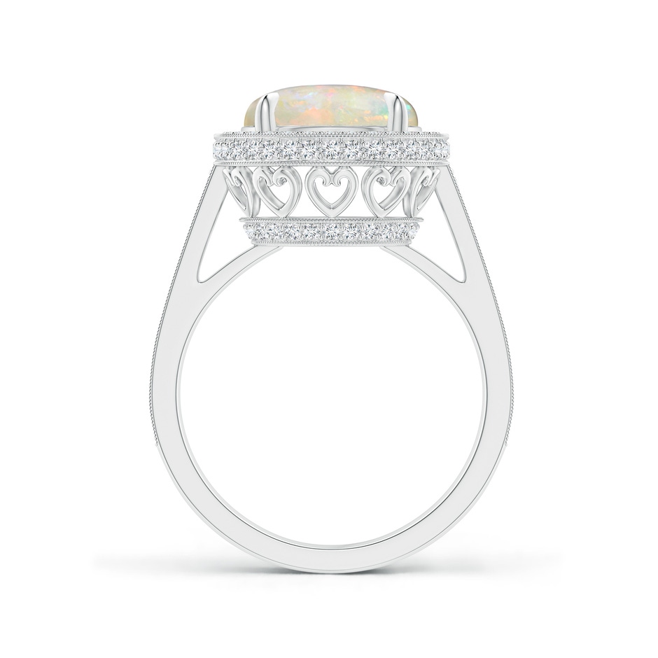 10mm AAAA Cathedral Style Opal Cocktail Halo Ring with Milgrain in White Gold side 1