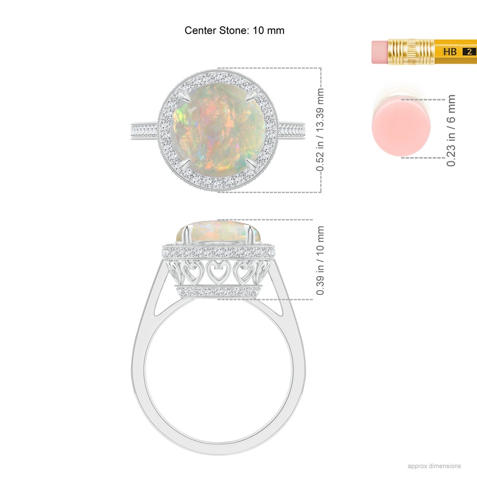10mm AAAA Cathedral Style Opal Cocktail Halo Ring with Milgrain in White Gold ruler