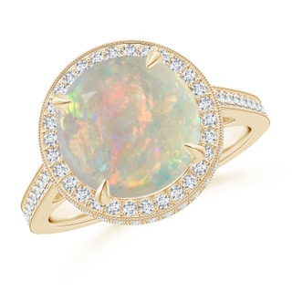 10mm AAAA Cathedral Style Opal Cocktail Halo Ring with Milgrain in Yellow Gold