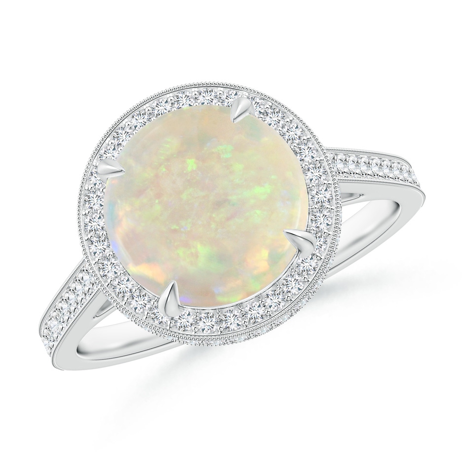 9mm AAA Cathedral Style Opal Cocktail Halo Ring with Milgrain in P950 Platinum 