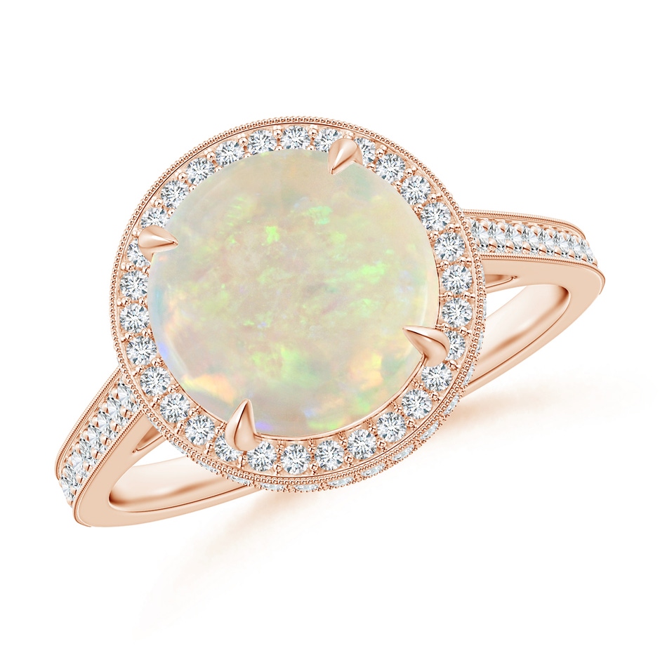 9mm AAA Cathedral Style Opal Cocktail Halo Ring with Milgrain in Rose Gold 