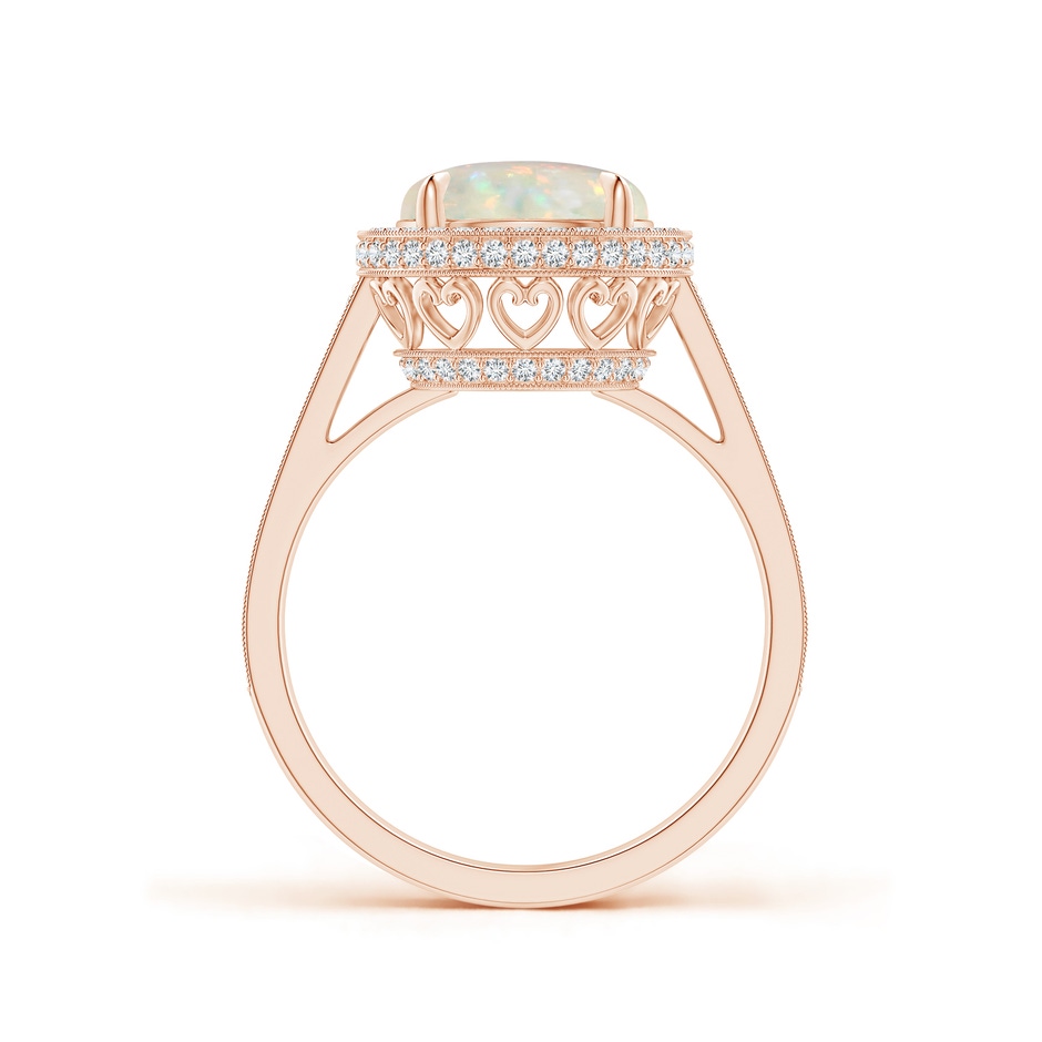 9mm AAA Cathedral Style Opal Cocktail Halo Ring with Milgrain in Rose Gold side 1
