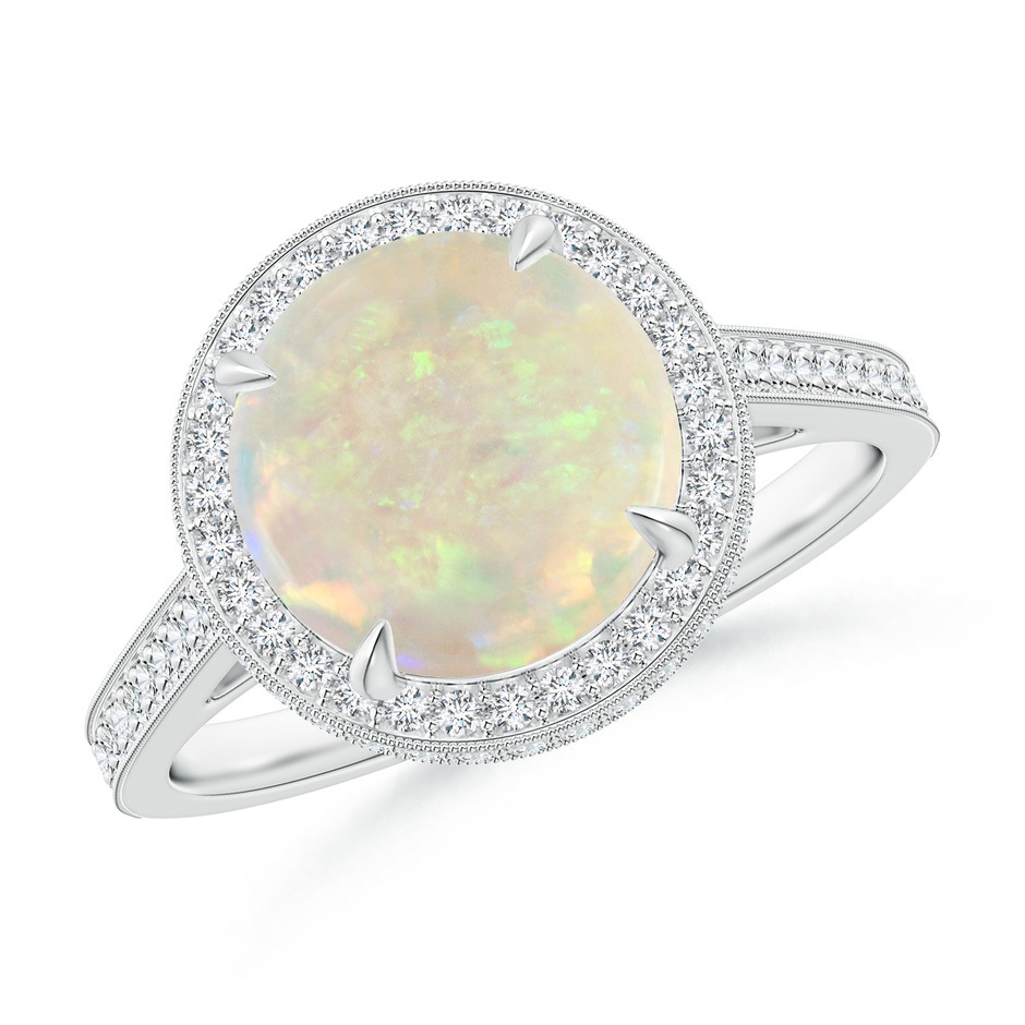 9mm AAA Cathedral Style Opal Cocktail Halo Ring with Milgrain in White Gold 