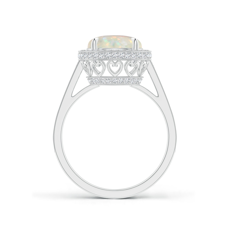 9mm AAA Cathedral Style Opal Cocktail Halo Ring with Milgrain in White Gold side 1