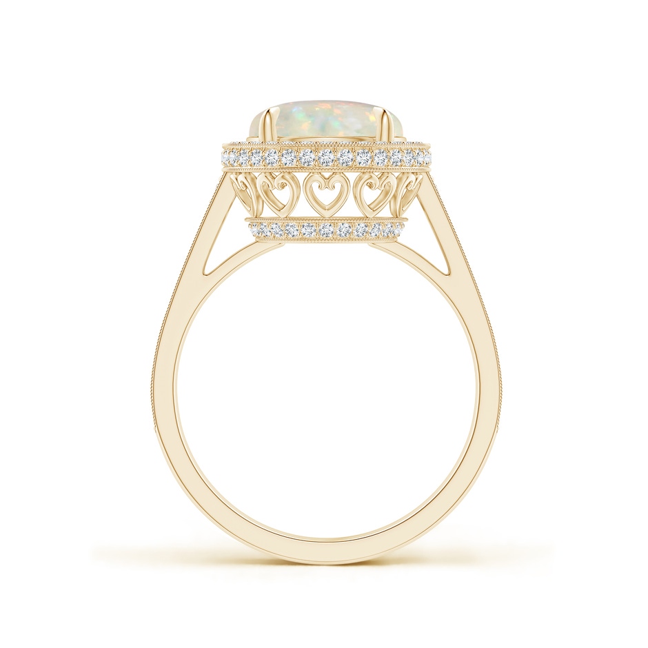 9mm AAA Cathedral Style Opal Cocktail Halo Ring with Milgrain in Yellow Gold side 1