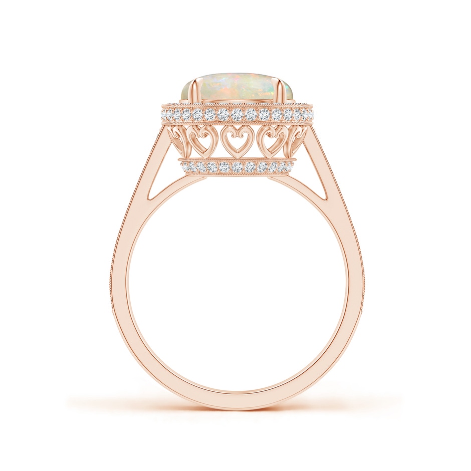 9mm AAAA Cathedral Style Opal Cocktail Halo Ring with Milgrain in Rose Gold side 1