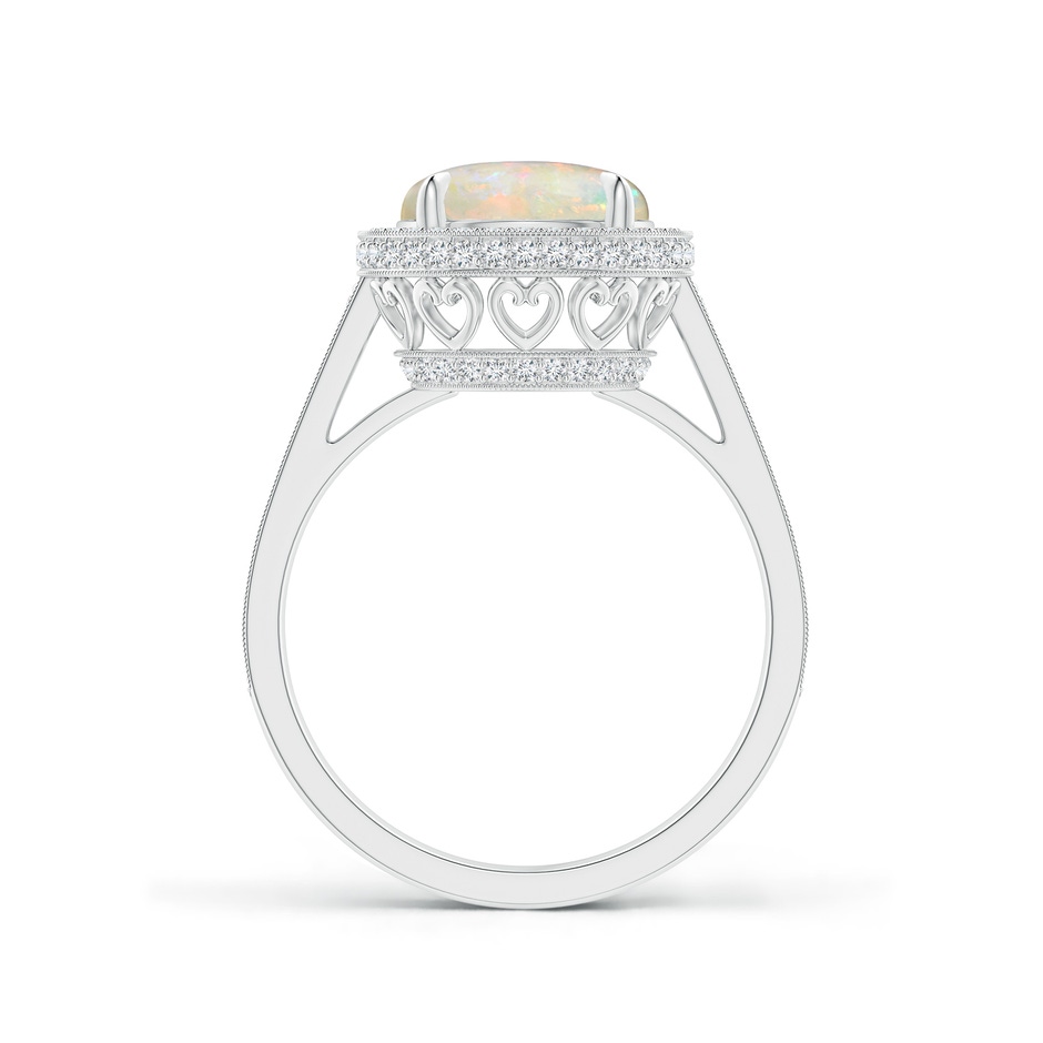 9mm AAAA Cathedral Style Opal Cocktail Halo Ring with Milgrain in White Gold side 1